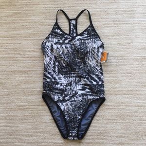 NWT Champion One Piece Swimsuit High Performance Black and White Size Medium